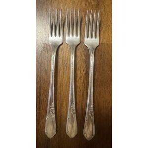 Wm. A. Rogers A1 Plus Dinner Fork Silverplate Glossy, Floral Handle. Set of 3